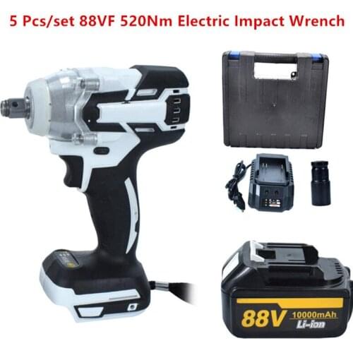 5 Pcs/set 88VF 520Nm Electric Brushless Impact Wrench Rechargeable Battery Impact Electric Wrench 1/2 Socket Wrench Power Tool