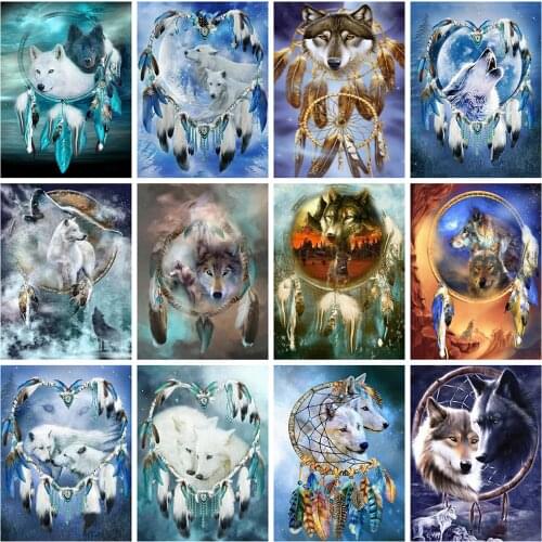Evershine Diamond Painting Dreamcatcher Wolf Diamond Embroidery Cross Stitch Animal Picture Of Rhinestones Mosaic Kit Home Decor