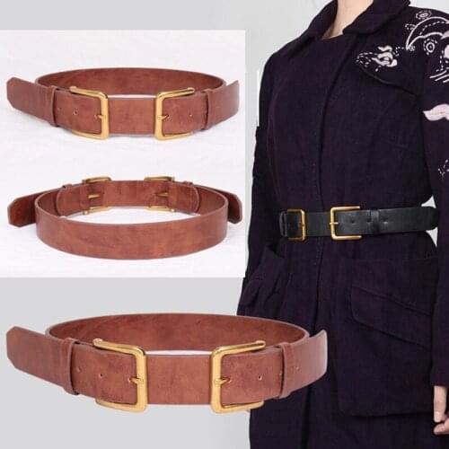 FashionDouble Pin Buckle Women Belts Design Alloy Metal Leather Belts for Women Double Buckle Waist Belt Waistband High Quality