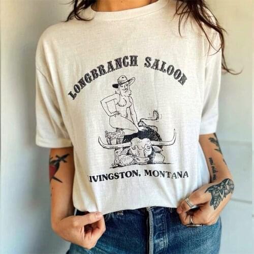 Calelinka Vintage Style Cowgirl Printed Cotton Tshirts For Women Plus Size Short Sleeve Graphic Tees Round Neck Western Shirts