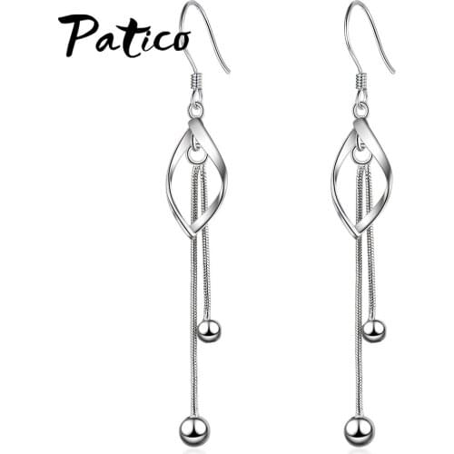 Exquisite Simple Long Tassel Beads 925 Sterling Silver Drop Earrings For Women Geometric Piercing Earing Korean New Jewelry