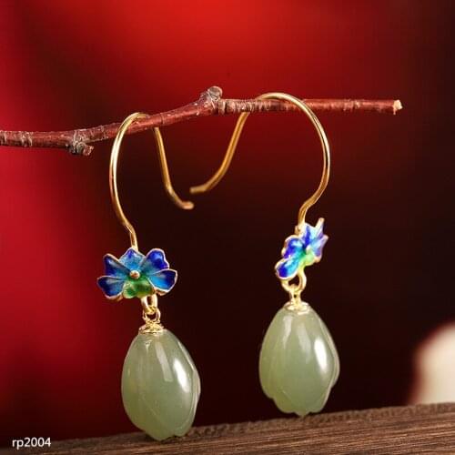 KJJEAXCMY boutique jewelry S925 silver jewelry burnt blue handmade womens natural Hetian sapphire earrings