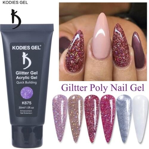 KODIES GEL Nail Glitter Poly Builder Gel Polish Extension Supplies 30ML Diamond Constructure Hard White Poly Acrygel for Nailart