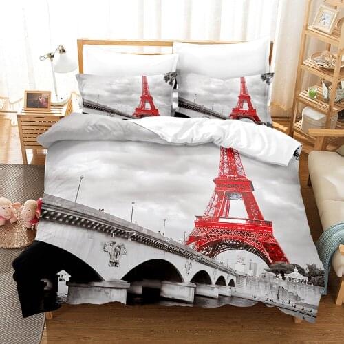 Eiffel Paris Bedding Set Duvet Cover Pillowcases 2-3 Pcs/ Double Bed Cover Print Architectural Peugeot Paris Bedclothes Bed Set