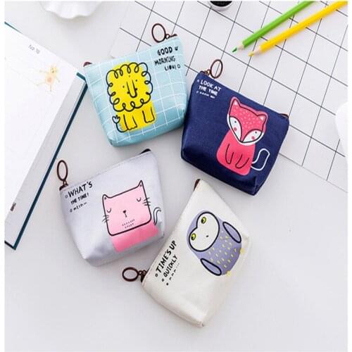 Cartoon Animal Coin Purses Wallets Small Cute Owl Cat Fox Lion Card Holder Key Money Zipper Storage Bags