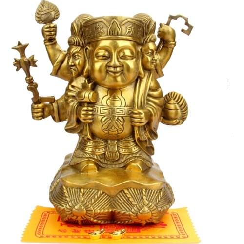 23CM # HOME office SHOP Money Drawing GOOD LUCK Mascot # God of wealth Mahakala Mammon CAI SHEN Buddha FENG SHUI Brass statue