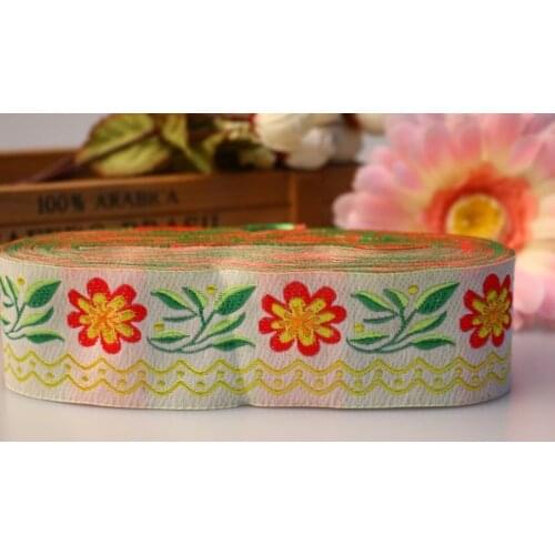 10yards/lot wide 4cm Woven Jacquard Ribbon classical flowers design white for curtain and clothing accessory LS-0920