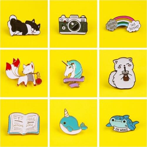 Cartoon Animal Unicorn Pins On Backpacks Camera Rainbow Brooches Badge Pin Fun Fashion Enamel Pins Jewelry Lapel Pin Decor