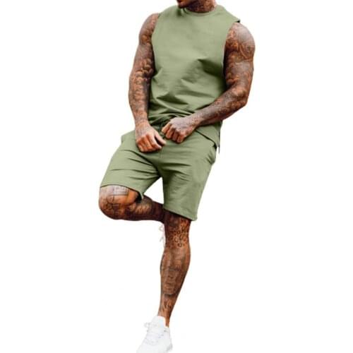 Male Tracksuit Set Sleeveless Tank-Top Sweatpant Shorts Comfortable Wearing Casual Style Fitness Men Running Sportswear Set