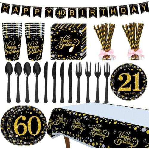 Adult 30/40/60 Anniversary Birthday Party Decoration Supplies Disposable Tableware Set Paper Cups Plates Baby Shower
