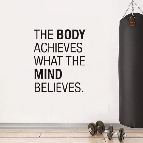 Gym Wall Stickers The Body Achieves What The Mind Believes Sports Exercise Inspirational Quote Wall Decal Workout Fitness
