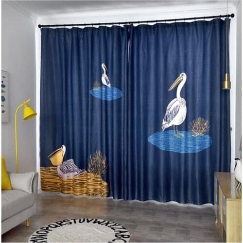 New curtain simple modern childrens room blue cute cartoon curtain thickening shading soundproof windshield shading curtains