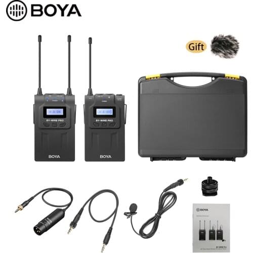 BOYA BY-WM8 Pro-K1 UHF Dual-Channel Lavalier Wireless Microphone System with LCD Screen for Canon Nikon DSLR Camera Camcorder