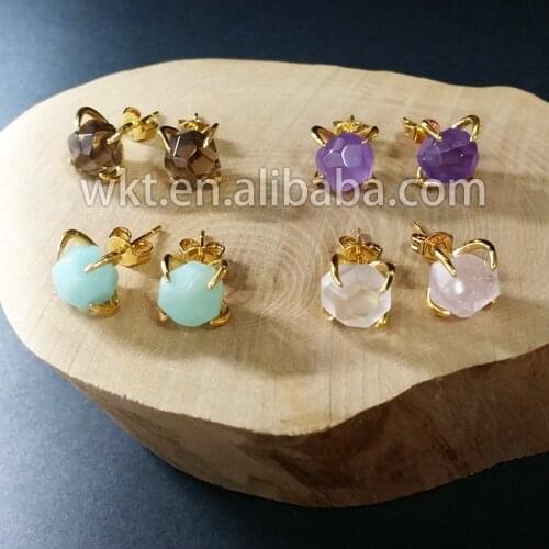 WE-E123 Lovely Jewelry 24k gold trim pink quartz amazonite crystal stone earrings stub free shipping
