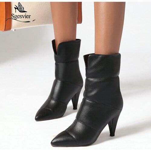 Sgesvier 2020 new arrival winter boots female keep warm pointed toe high heels dress shoes simple fashion ankle boots women