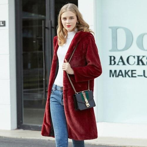 Savabien 5XL Vintage Furry Hooded Long Sleeve Faux Rabbit Fur Coat 2019 Winter Warm Plus Size Slim Fur Jacket Pink Female Coats