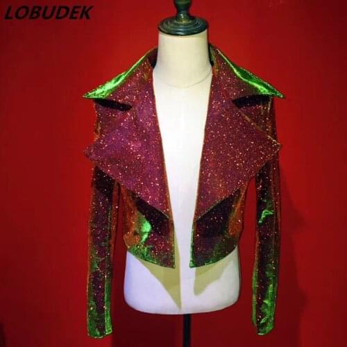 High end mens coat Sparkly Gold Powder Jacket Outerwear Punk Singer Stage Rock Costume Musical Vocal concert Dancer Star show