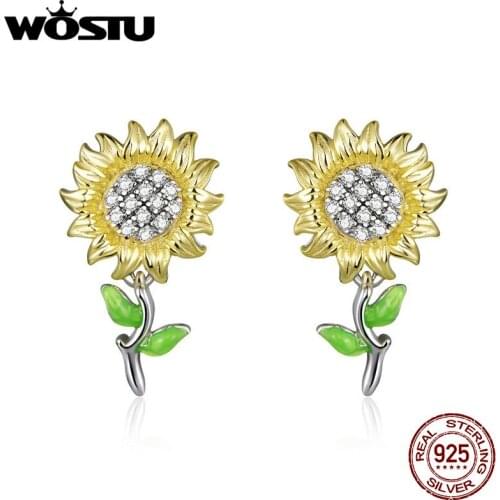 WOSTU Hot Sale Real 925 Sterling Silver Sunflower Exquisite Stud Earrings Stud for Women Trendy Sterling Silver Jewelry CQE919