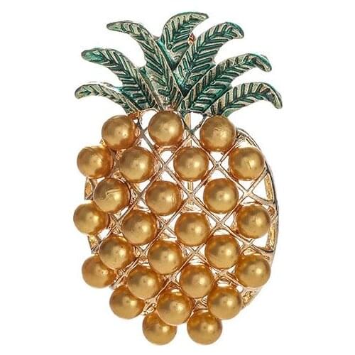 Hot Enamel Leaf Bead Pineapple Brooches For Women Cute Fruit Shape Dresses Coat Corsage Lapel Pin Gift
