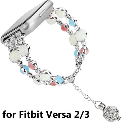 Woman Bracelet for Fitbit Versa 2 3 Lite Bands Adjustable Handmade Night Luminous Pearl Jewelry Strap for Fitbit Ionic Watchband