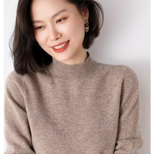 Half turtleneck Cashmere Sweater womens autumn winter new 100% Wool bottoming shirt solid color loose pullover sweater Female