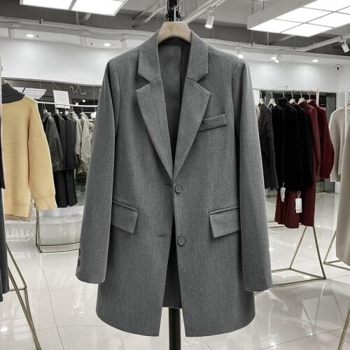 Suit Jacket 2021 New Spring and Autumn Solid All Match Loose Full Single Breasted Blazer Women X572