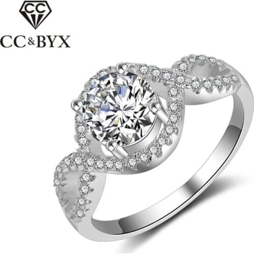 CC Rings For Women Silver 925 Big Cubic Diamant Wedding Bridal Ring Engagement Party Torque Arm Ladies Jewelry Accessories CC816
