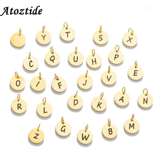 Atoztide Women Personalize A-Z 26 Alphabet Letter Necklace DIY Gold Chain Initial Name Round Pendant Necklace Jewelry Accessorie