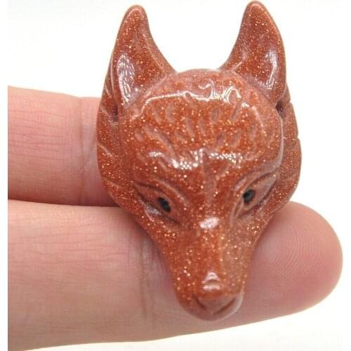 1.5" Wolf Head Pendant Red Goldstone Sand Natural Stone Carved Animal Necklace Healing Crystal Wicca Reiki Gemstone Ornament