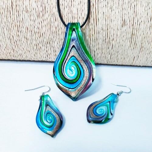 1PCS Chinese Style Handmade Murano Glass Pendant Necklace Sky Blue Whirlwind Pattern Sands Jewelry All-match Sweater Chain