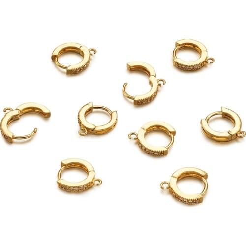 10pcs 15x2.5x13.5mm Golden Small Brass Hoop Earrings Findings Round Loops with Cubic Zirconia for Women Diy Jewelry Simple Gifts