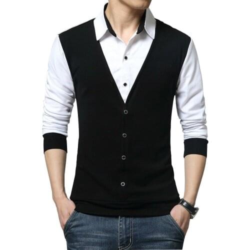 2020 Brand Autumn Mens T Shirts Fashion Fake Two Designer Splice Clothing Cool T-shirt Men Long Sleeve Dress TShirt Casual Male