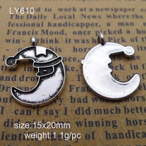 50pcs 15x20mm Antique Silver Alloy Moon Charms Pendant