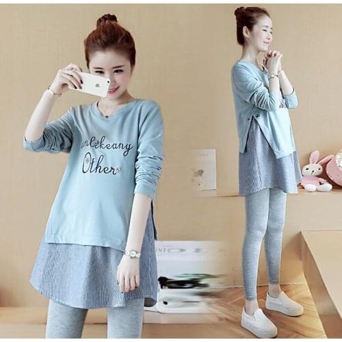 5502# Maternity Tops Spring Autumn Long Sleeves fashion Blouse Loose T shirt Stylish Tops for Pregnant Women