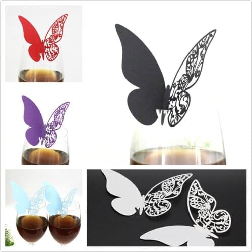 60pcs/pack Wedding party seat wine glass decoration creative hollow butterfly cup card wedding wine glass decoration