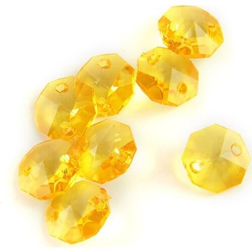 Two Holes Orange Color 14mm Acrylic Octagon Beads 200pcs/Lot Chandelier Accessories Suspension For Curtains
