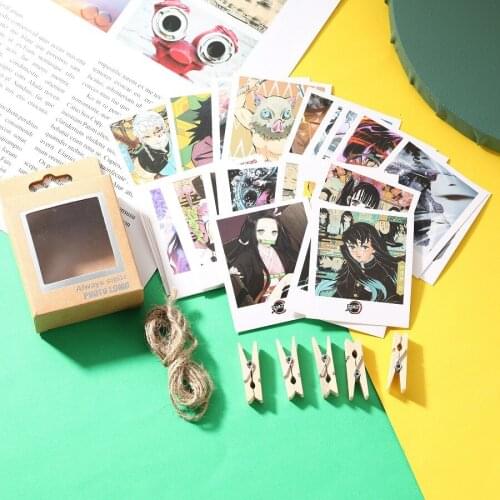 Anime Demon Slayer Kimetsu no Yaiba Portray Photo Cards Kamado Tanjirou Cosplay Cards Postcards Wooden Clips Ropes 40pcs/set