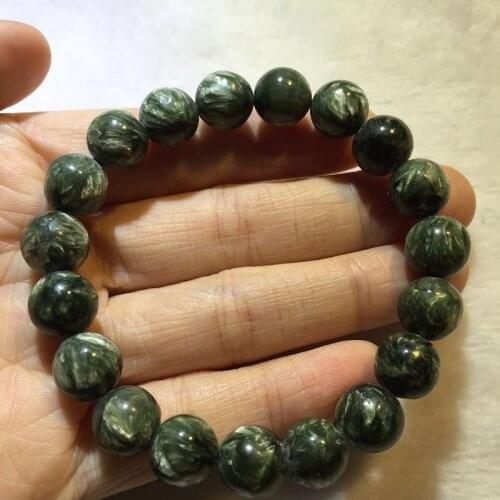 Free shipping AAA Natural Seraphinite Round Beads Stretch Bracelet 10mm AL55