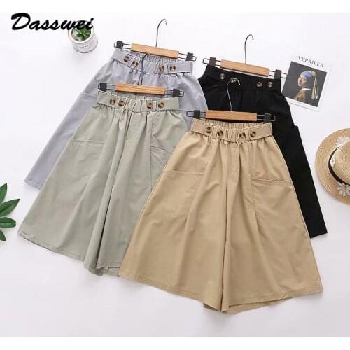 DASSWEI Wide Leg Pants For Women Casual 2021 Summer Knee Length Short Trousers Female Loose Elastic High Waist Pants Streetwear