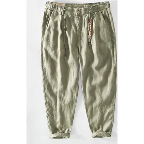 Z356 Summer Men Casual Linen Pants Solid Color Fashion Urban Bf Simple Loose-Fit Zipper Fly Breathable Sport Outdoor Trousers