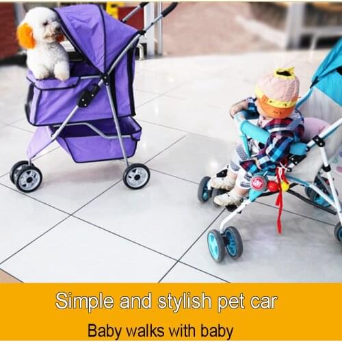 For Small Breeds Dogs Pet Cart Lightness Fold Three Wheel Four Wheel Multi Color Trolley Shock Absorbers Outdoor Travel Vehicle