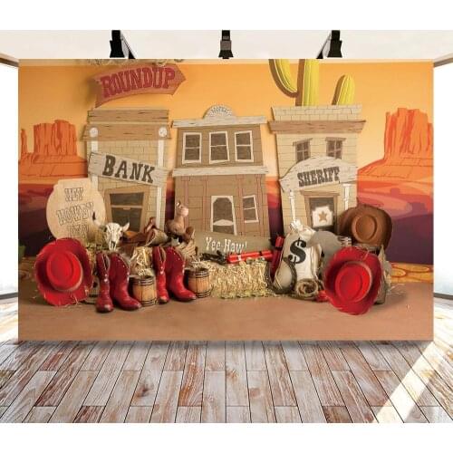 Western Cowboy Style Backdrops Baby Artistic Photos Background Decorations for Kids Birthday Party Photography Props