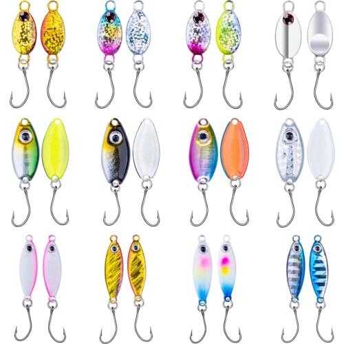 Goture 12pcs/box Fishing Lure Metal Jig Small Spoon 3.2g 3.3g 4.0g Ice Fishing Vertical Jigging Baits Micro Jig With Box