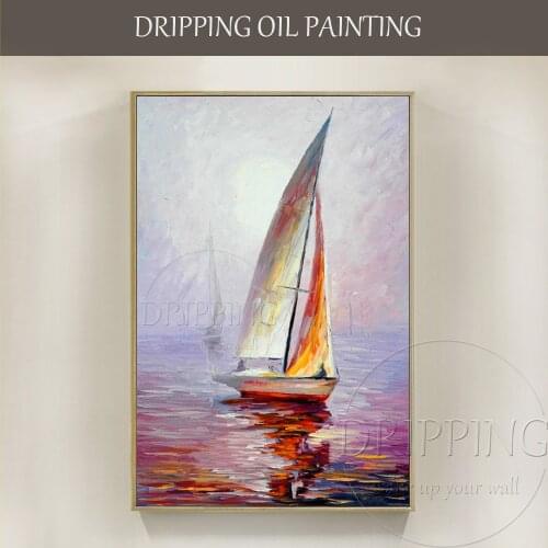 Artist Hand-painted High Quality Modern Wall Art Boat Oil Painting on Canvas Abstract Landscape Boat Oil Painting for Office