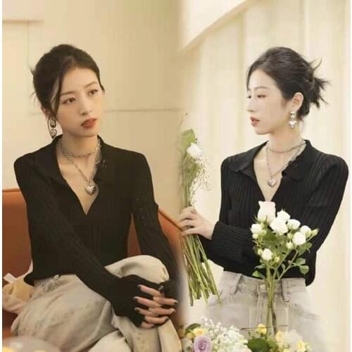 Graceful Elegant Black Knitted Top Women Sweater Long Sleeve Slim Fitting Pullover Autumn Winter Pull Femme Jersey Mujer