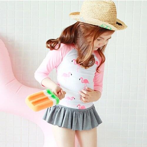 3-10 Years Old Girls Swimsuit Children Print Swimwear Summer Beach Bathing Suit Children Long Sleeves Split type Girl Swimsuit
