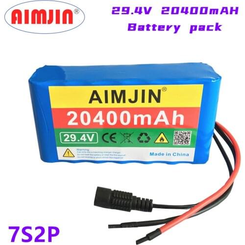 24V 20.4Ah 7S2P 18650 Li-ion Rechargeable Battery Pack 29.4v 20400mAh Electric Bicycle Moped Balancing Scooter+ 29.4V 2A Charger