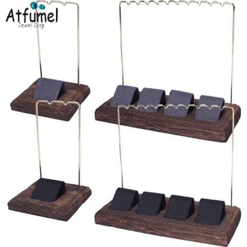 Metal Earrings Jewelry Display Rack Wood Base Earrings Jewelry Organizer Stand Ring Stud Bracelet Storage Holder Showcase Joyero