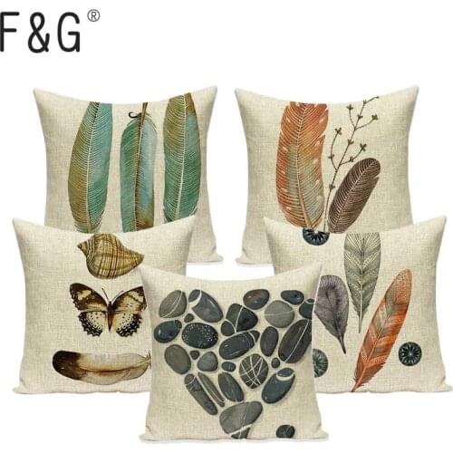 Fashion High Quality Linen Decorative Word Love Stone Feather Cushion Covers Pillow Case Home Decorations Gifts for Home