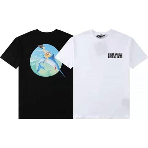 Palm Angels 22SS Letter Logo Men and Women Couples Mermaid Pattern Casual Fashion Round Neck Short Sleeve T-Shirt